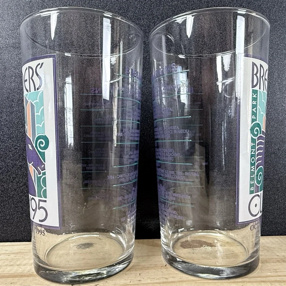 Official Breeders' Cup 1995 Champions Belmont Park Souvenir Glass Lot of‎ 2